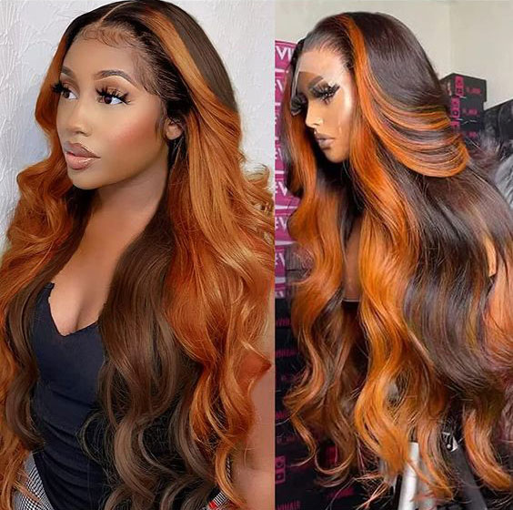 Stema #4/350 Ginger Highlight 13x4 Transparent Lace Front Human Hair Wig